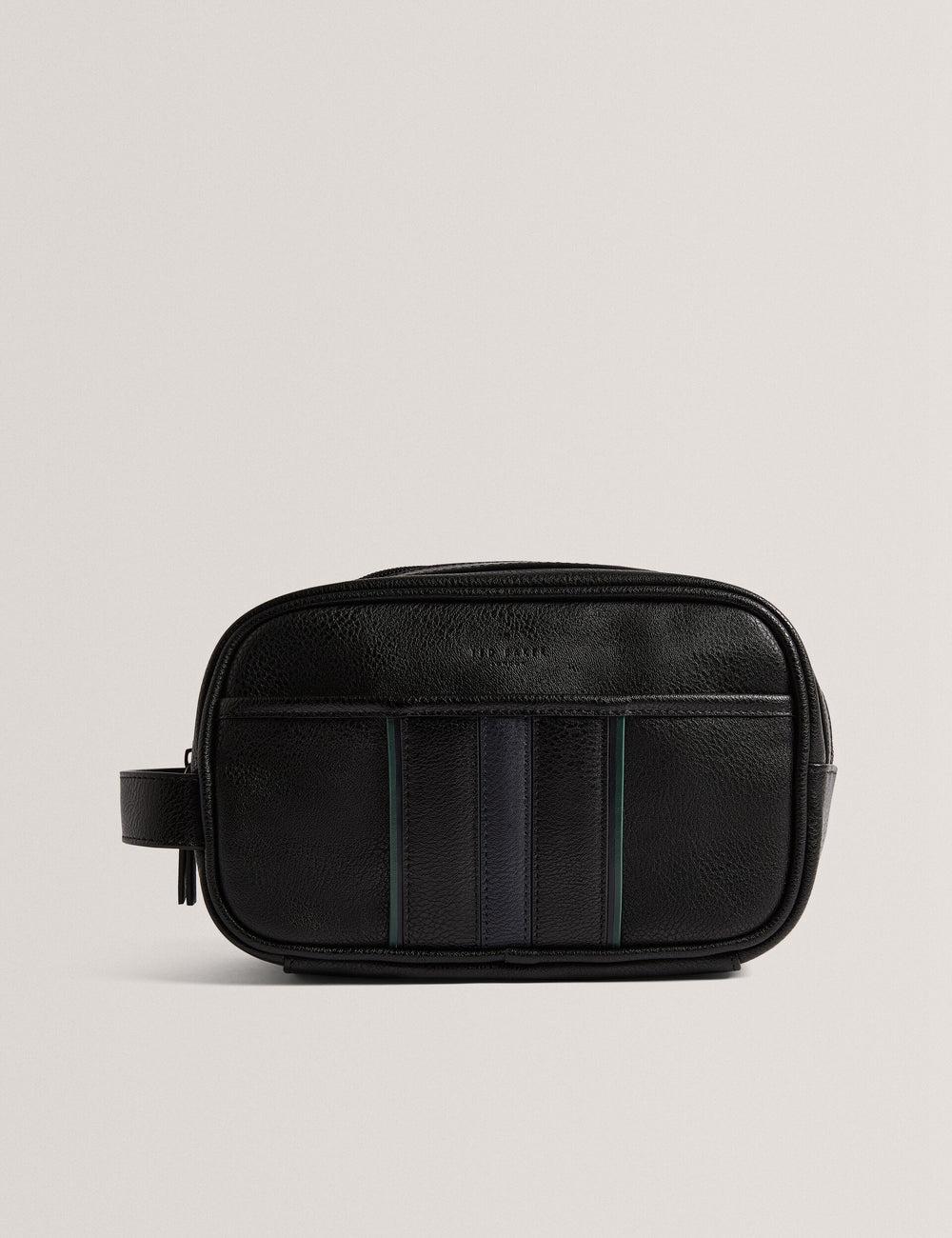 Men Ted Baker KEILAB - Faux Leather Striped Panel Wash Bags Black | IEPU57946