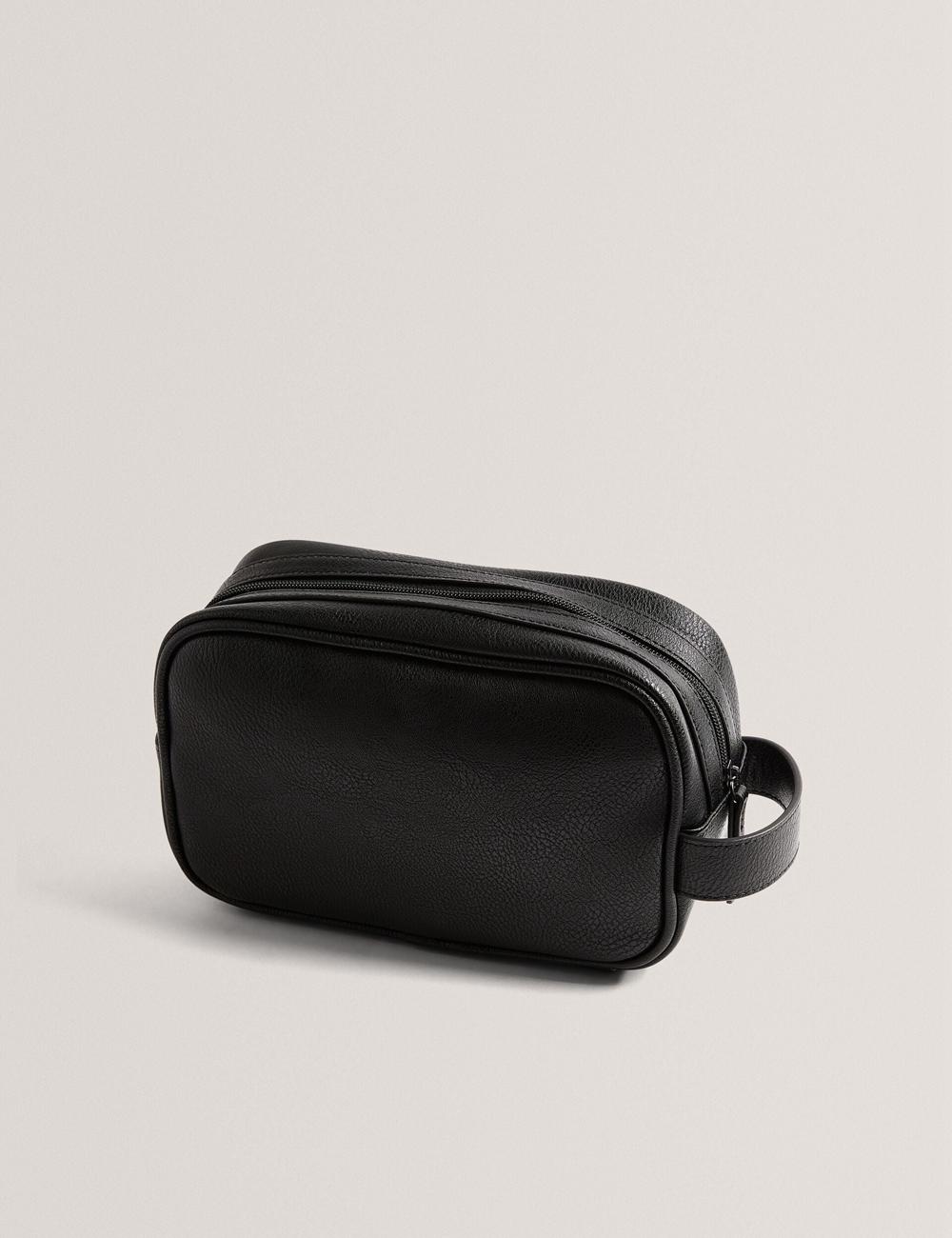 Men Ted Baker KEILAB - Faux Leather Striped Panel Wash Bags Black | IEPU57946