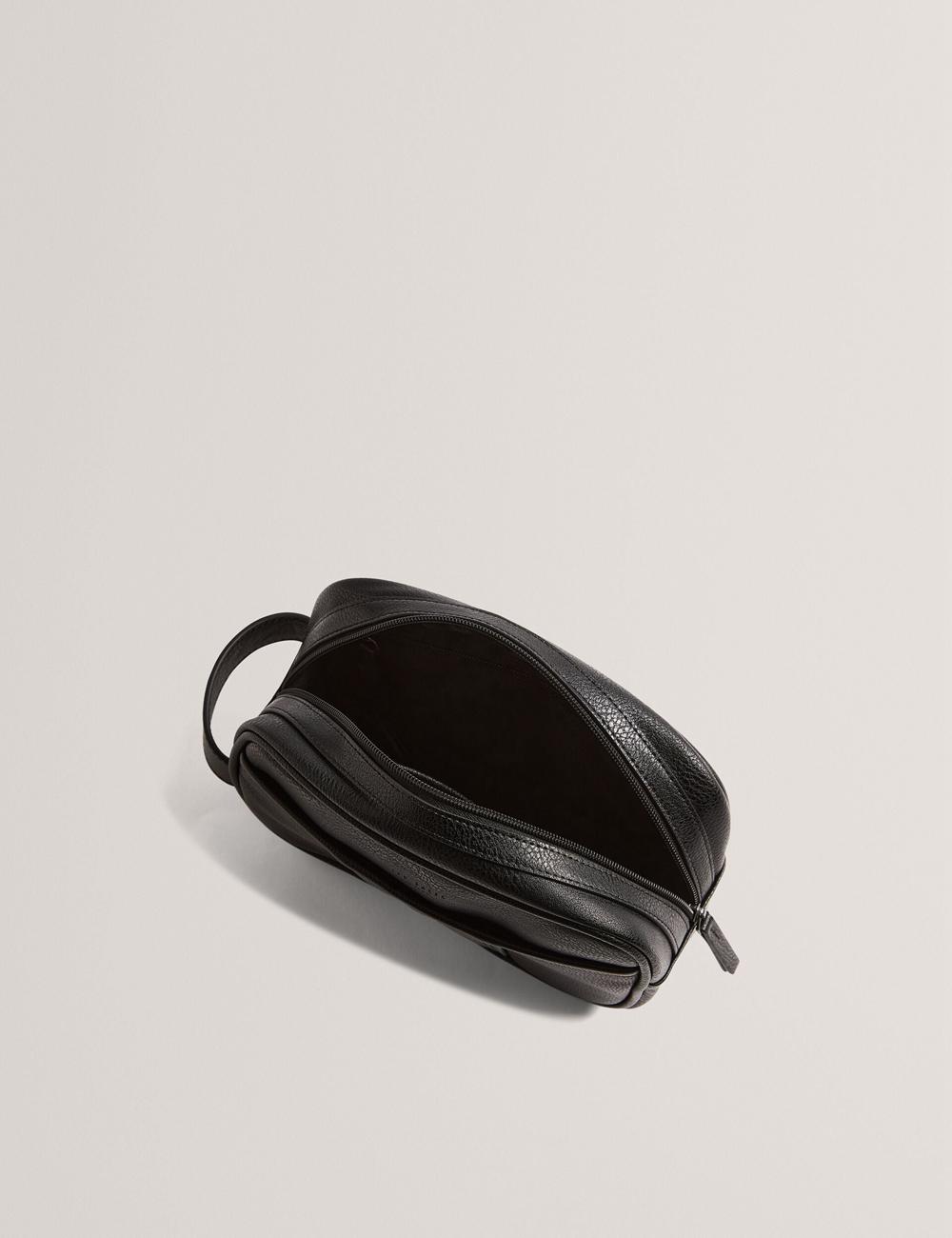 Men Ted Baker KEILAB - Faux Leather Striped Panel Wash Bags Black | IEPU57946