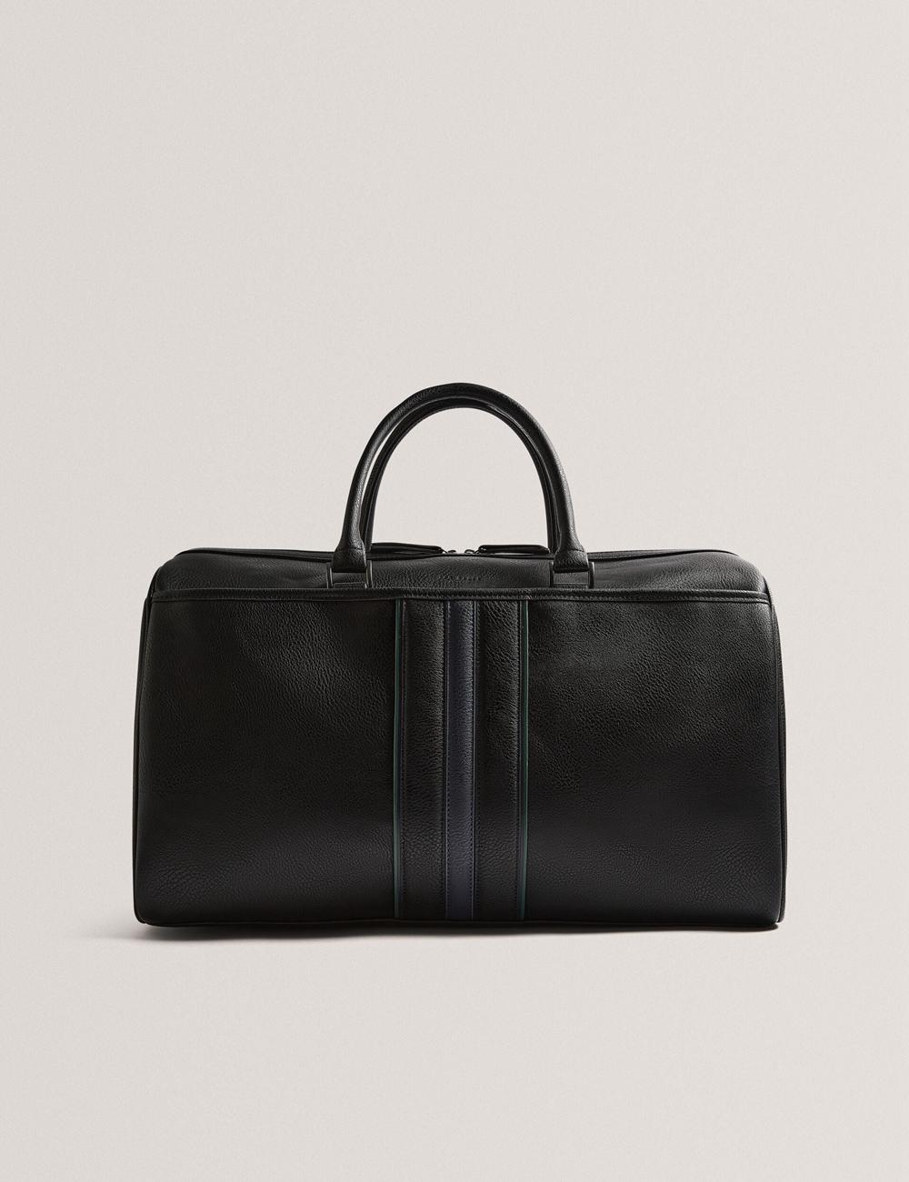 Men Ted Baker KELVIN - Striped Panel Faux Leather Holdall Bags Black | ZELS46931