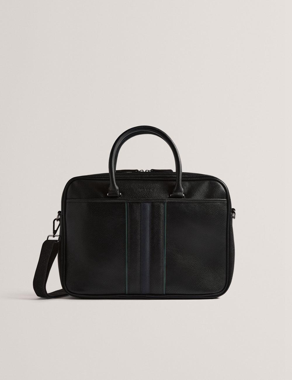 Men Ted Baker KENRIIK - Faux Leather Striped Panel Document Bags Black | AJPD19453