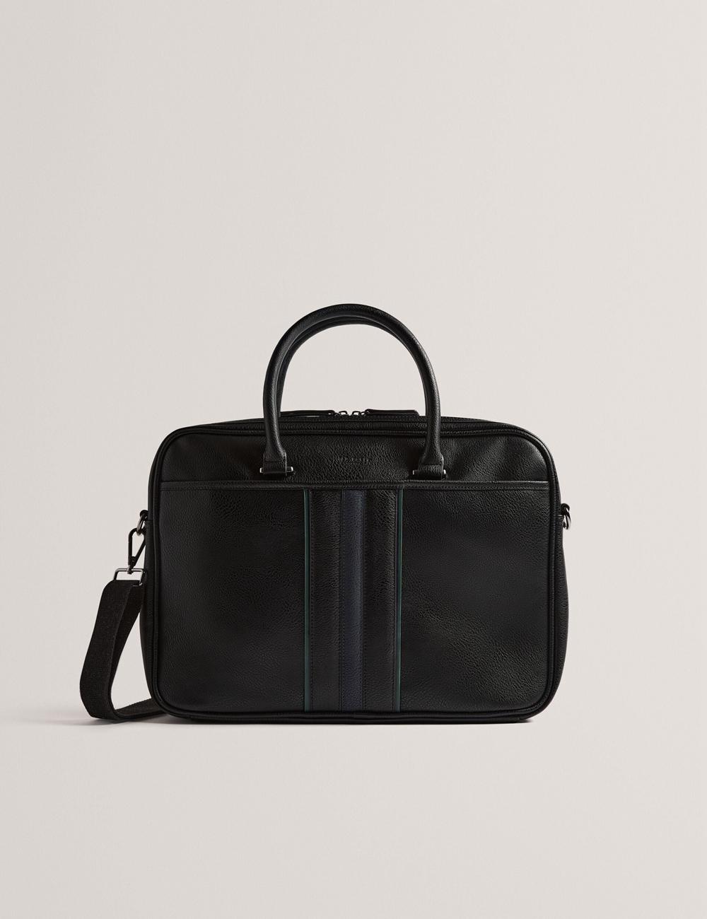 Men Ted Baker KENRIIK - Faux Leather Striped Panel Document Bags Black | AJPD19453