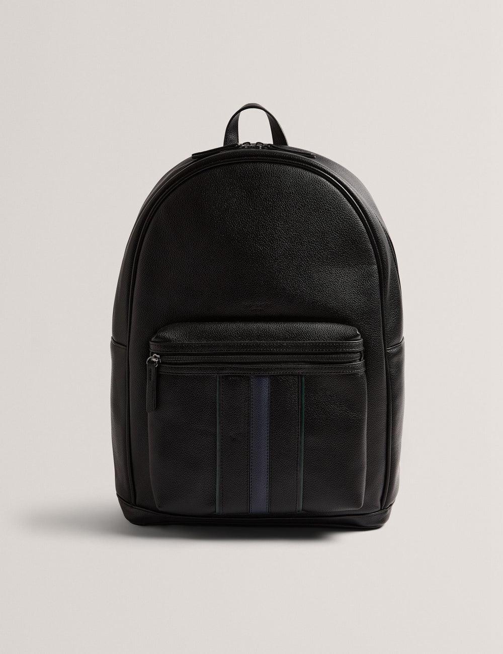 Men Ted Baker KEVIIN - Faux Leather Striped Panel Backpacks Black | HMLE49658