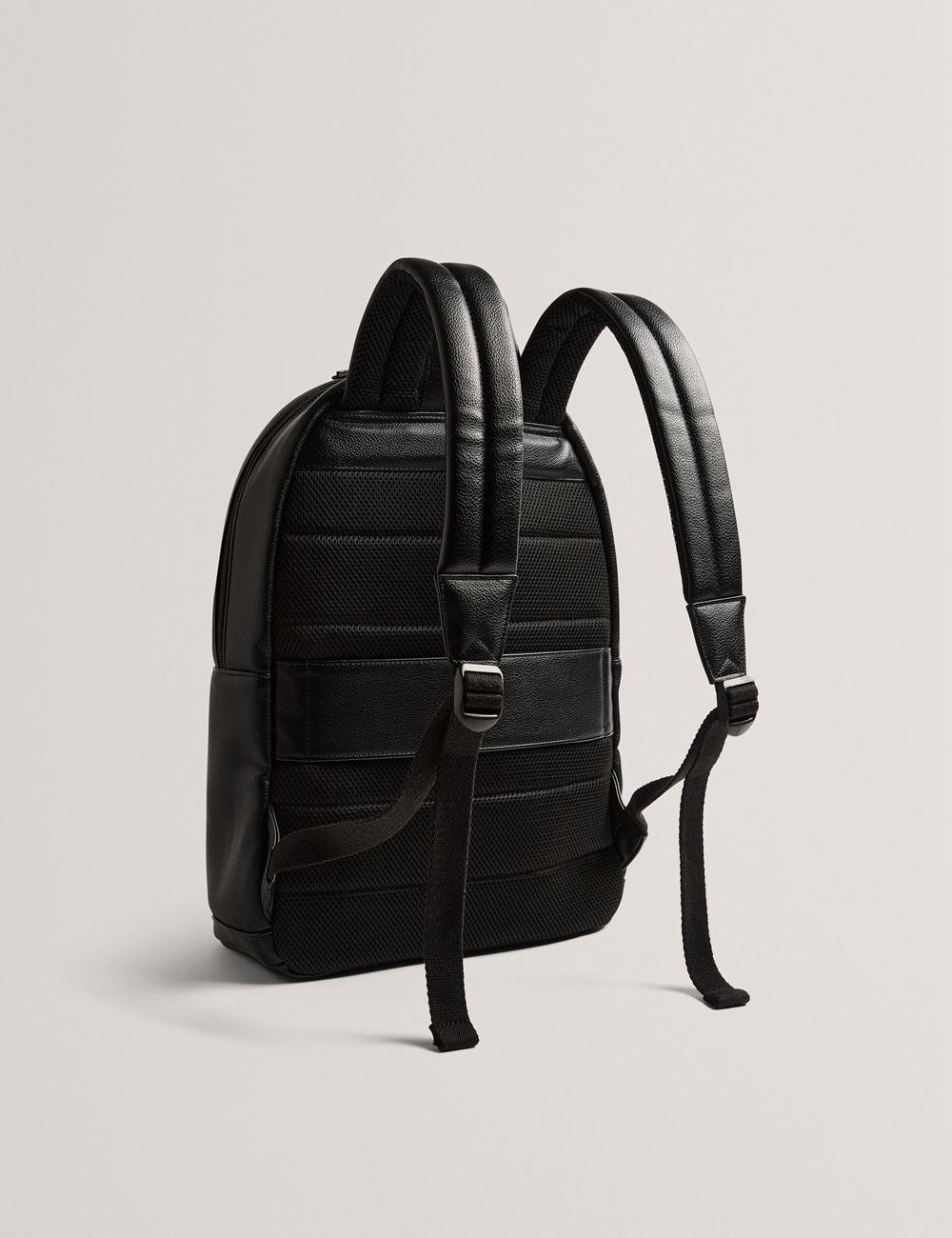 Men Ted Baker KEVIIN - Faux Leather Striped Panel Backpacks Black | HMLE49658