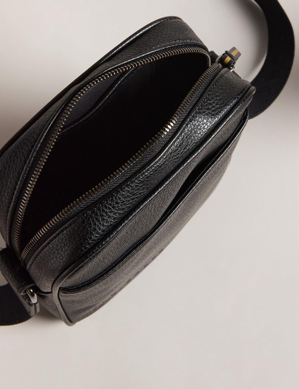 Men Ted Baker KIIAN - Small Reporter Webbing Shoulder Bags Black | HFBV16480