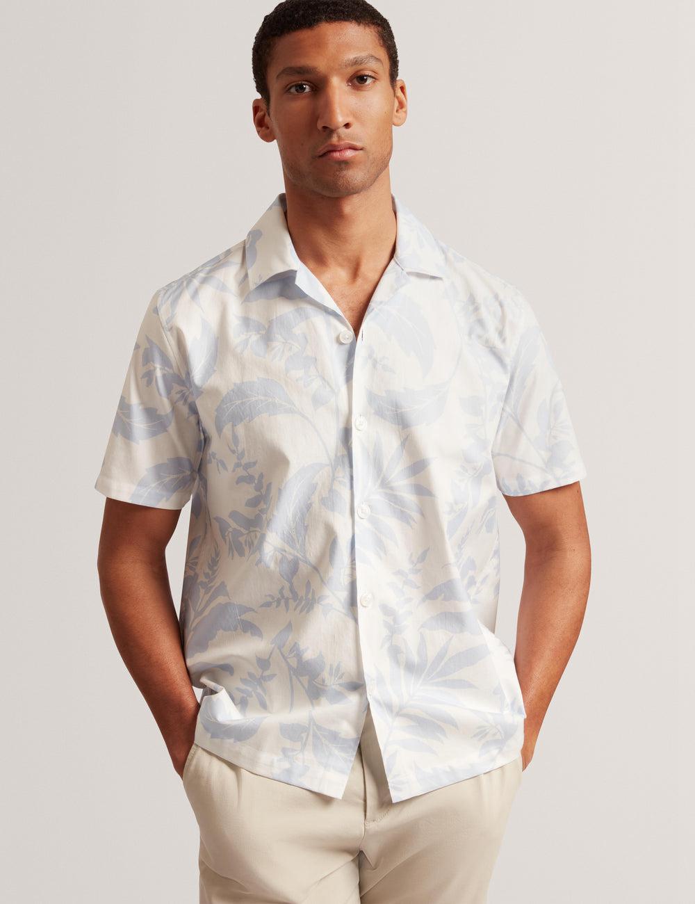 Men Ted Baker KITS - Short Sleeve Relaxed Floral Print Casual Shirts Lt-Blue | PYGA54096