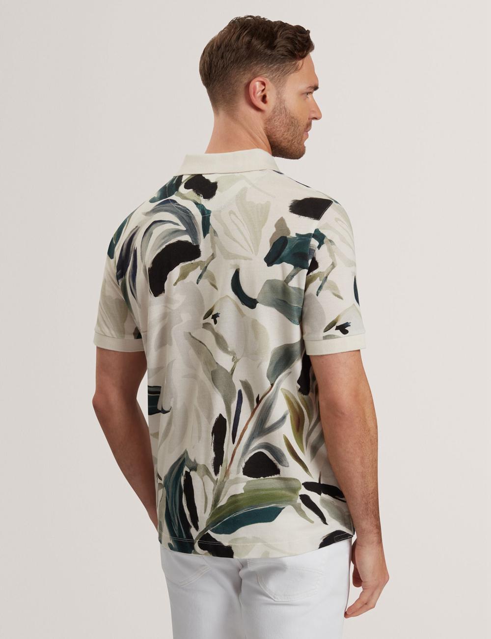 Men Ted Baker KIVEM - Short Sleeve Cotton Floral Print Polos Shirts Ecru | LTFA25893