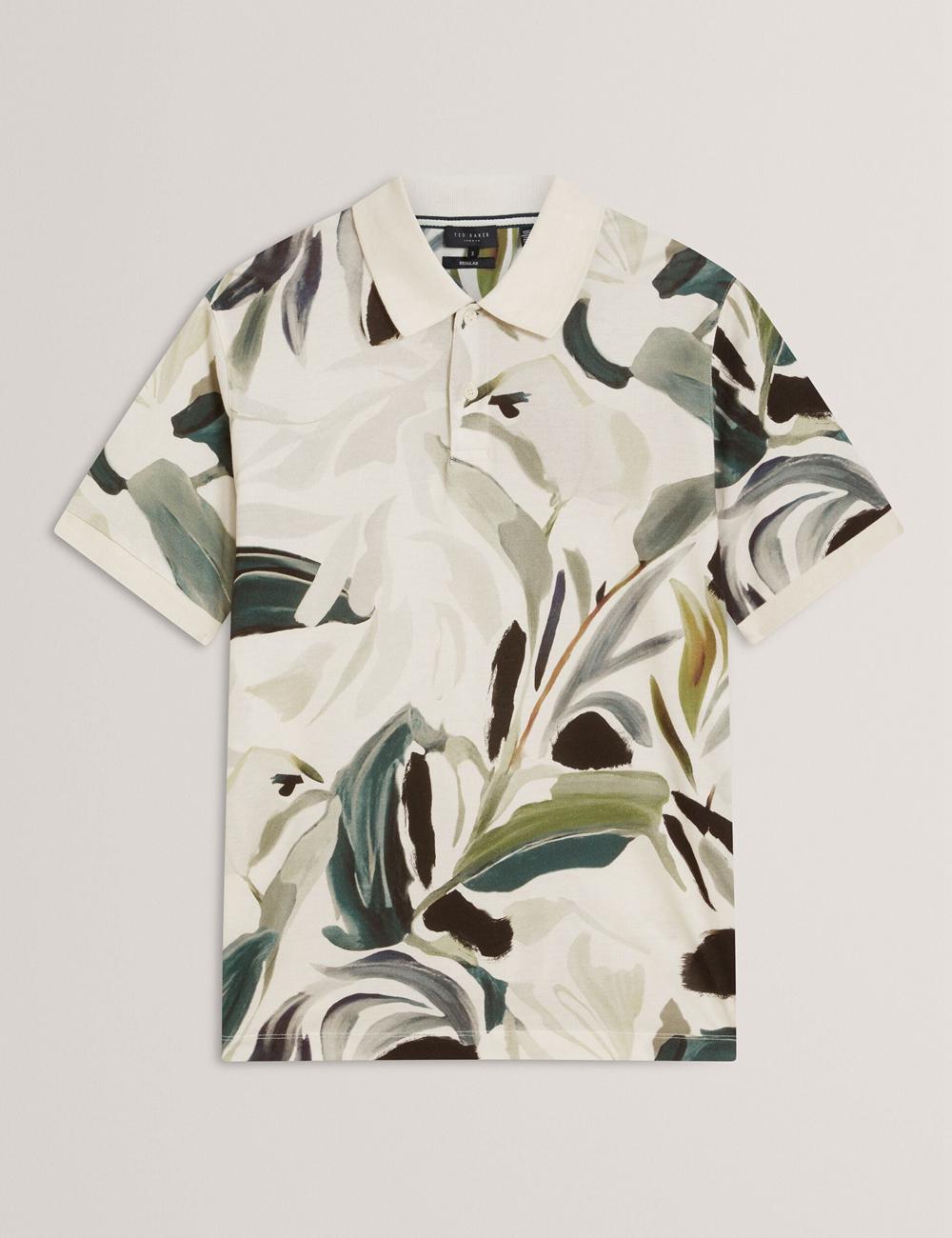 Men Ted Baker KIVEM - Short Sleeve Cotton Floral Print Polos Shirts Ecru | LTFA25893