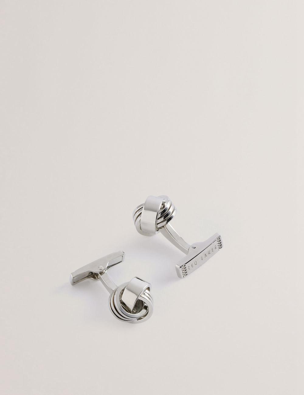 Men Ted Baker KNOTED - Knotted Shiny Metal Cufflinks Silver | RWLP70581