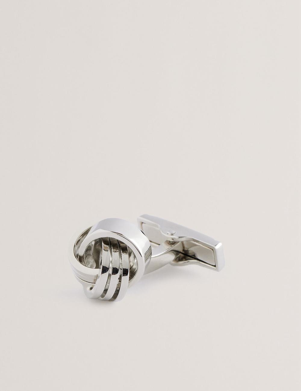 Men Ted Baker KNOTED - Knotted Shiny Metal Cufflinks Silver | RWLP70581