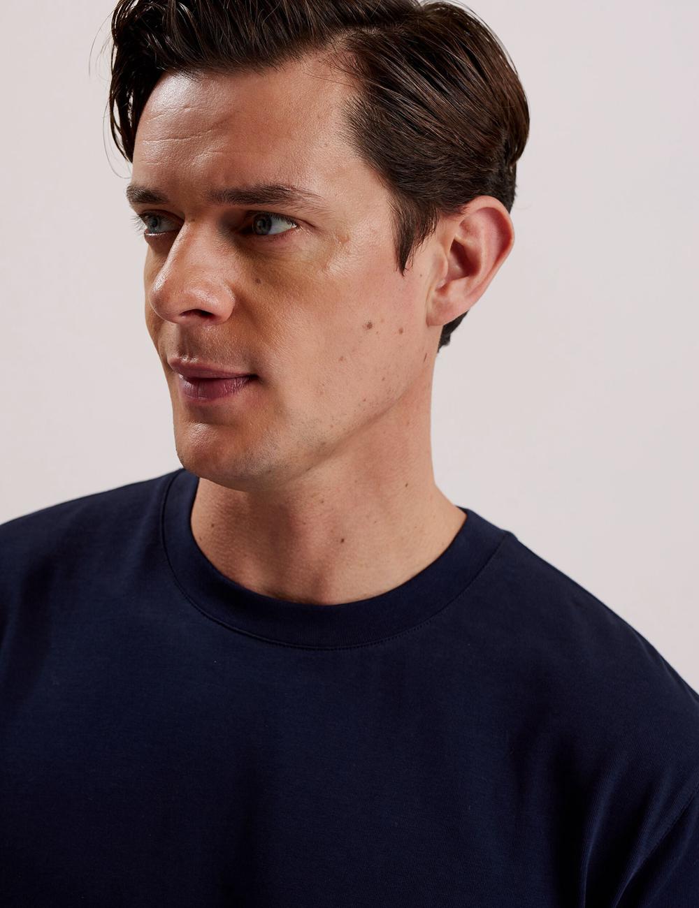 Men Ted Baker KORNKA - Short Sleeve Relaxed Fit Cotton T-Shirts Navy | OVKA13805