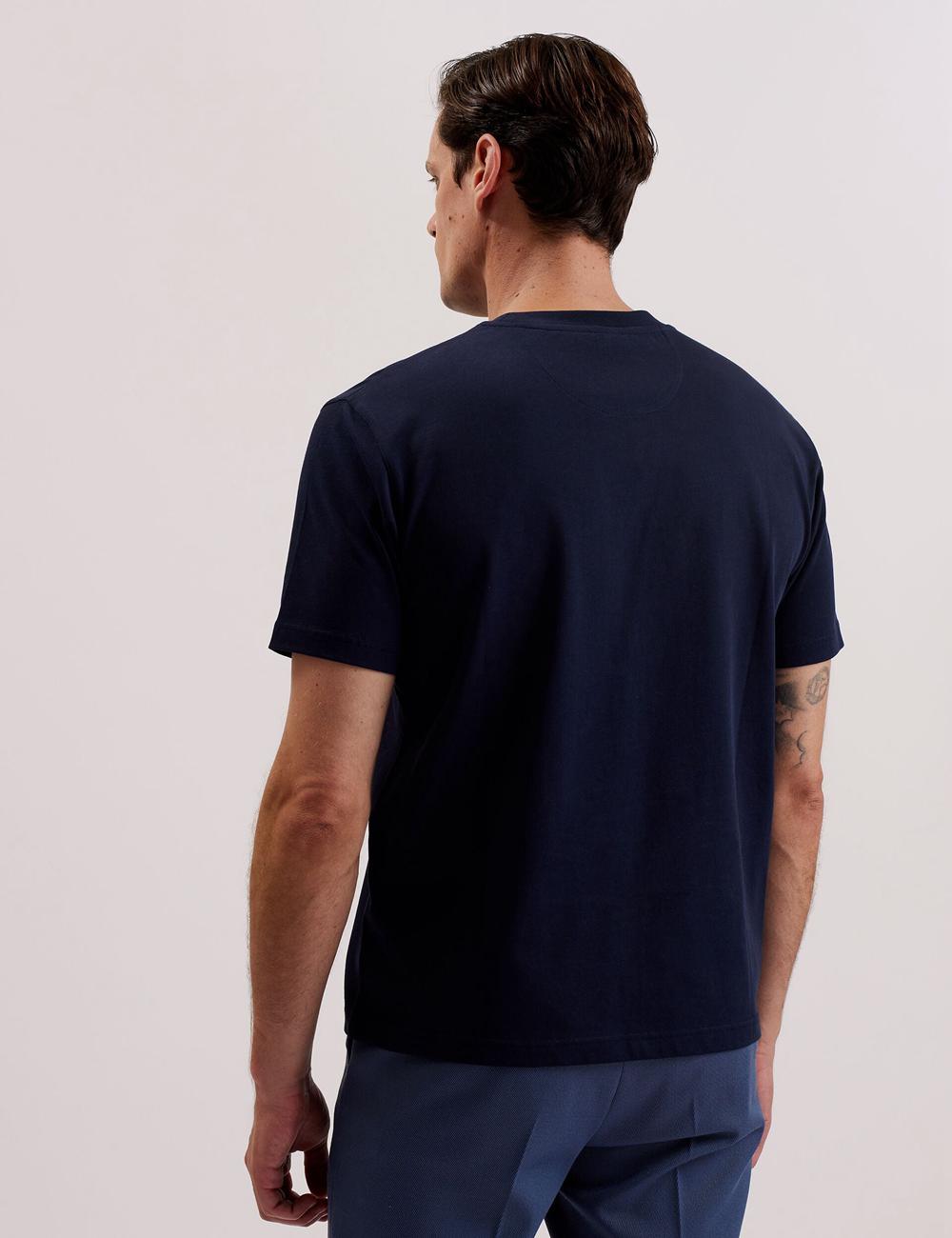 Men Ted Baker KORNKA - Short Sleeve Relaxed Fit Cotton T-Shirts Navy | OVKA13805