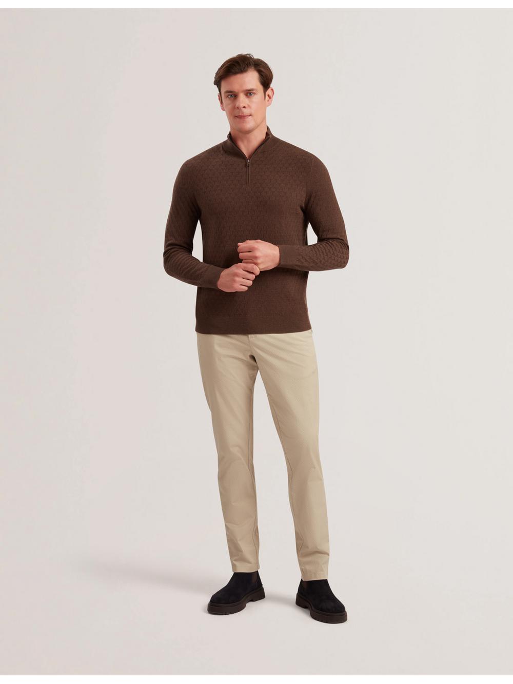 Men Ted Baker KURNLE - T Knit Half Zip Funnel Neck Jumpers Brown | IGUH85714