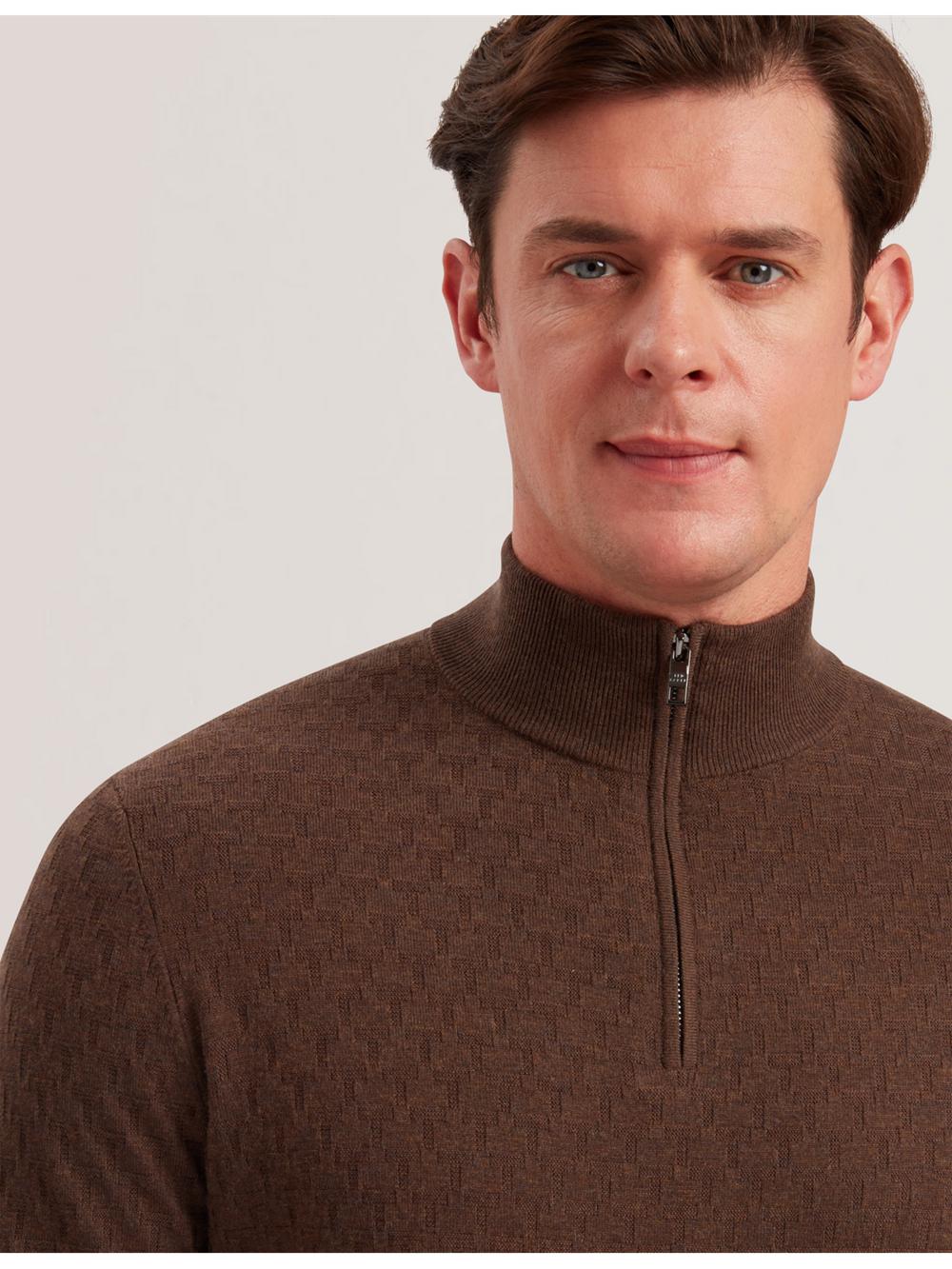 Men Ted Baker KURNLE - T Knit Half Zip Funnel Neck Jumpers Brown | IGUH85714