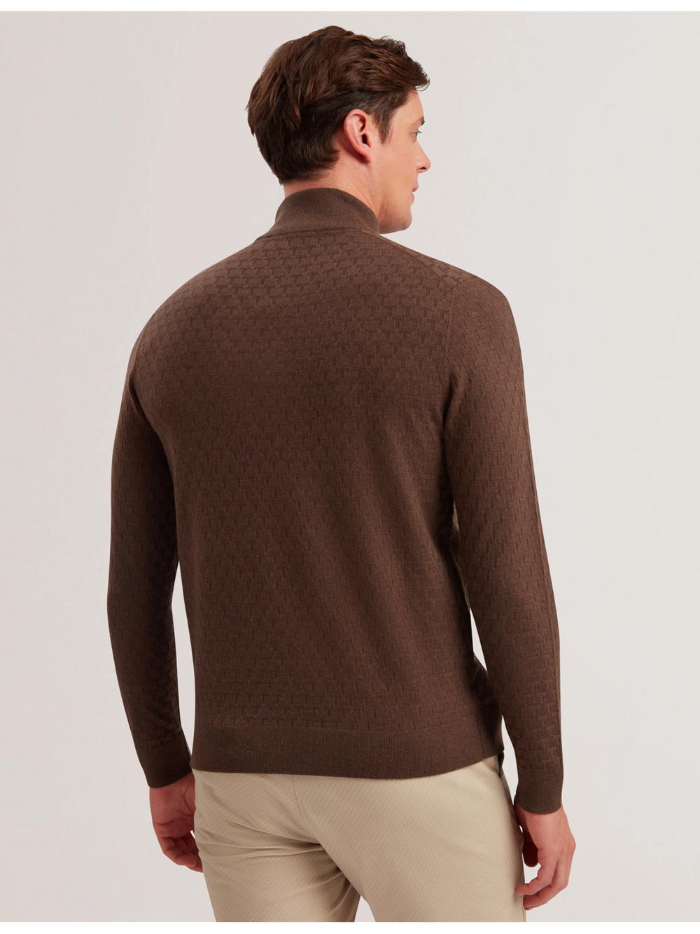Men Ted Baker KURNLE - T Knit Half Zip Funnel Neck Jumpers Brown | IGUH85714
