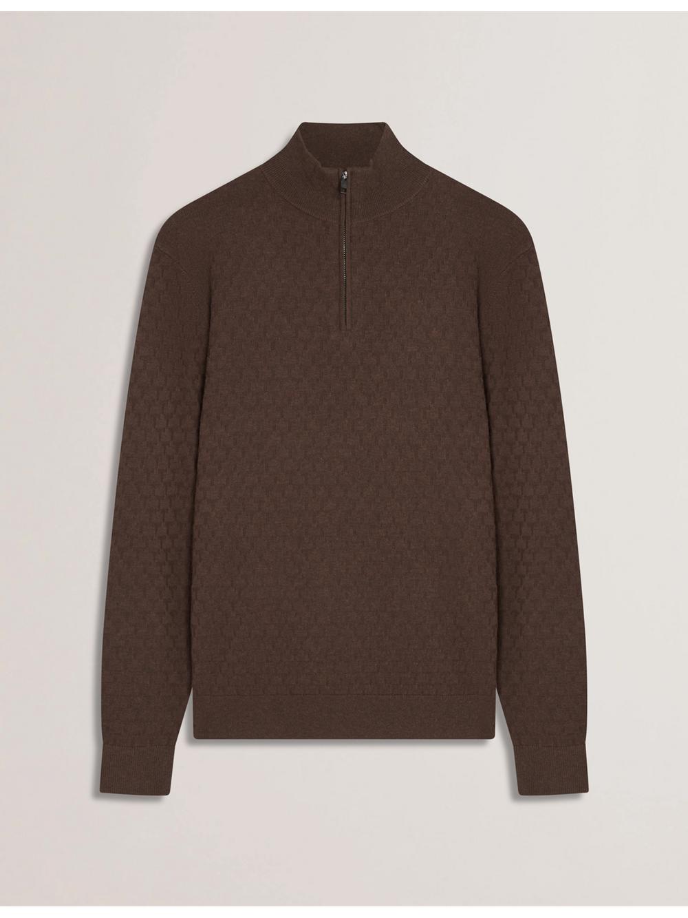 Men Ted Baker KURNLE - T Knit Half Zip Funnel Neck Jumpers Brown | IGUH85714