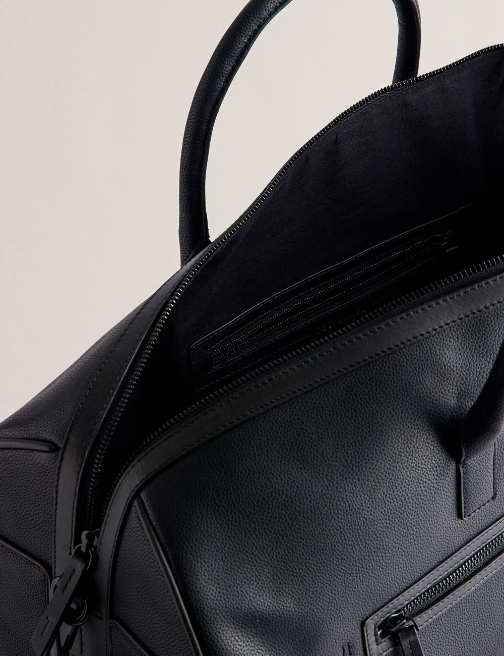 Men Ted Baker LANDERS - Textured Leather Zip Pocket Holdall Bags Black | MAIG82105
