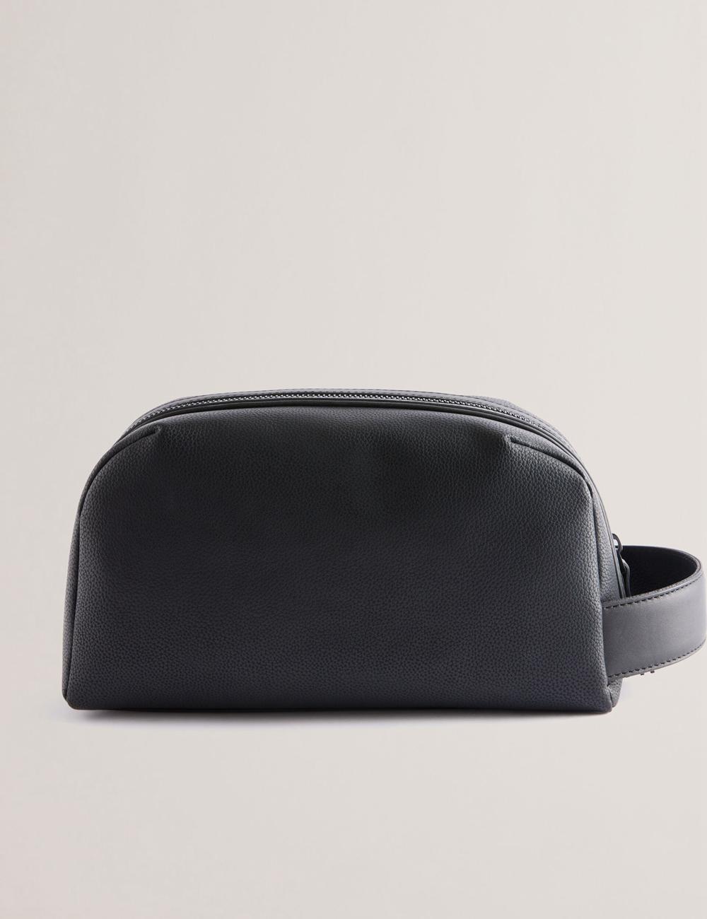 Men Ted Baker LANIIS - Grained Bonded Leather Wash Bags Black | PBSH63548