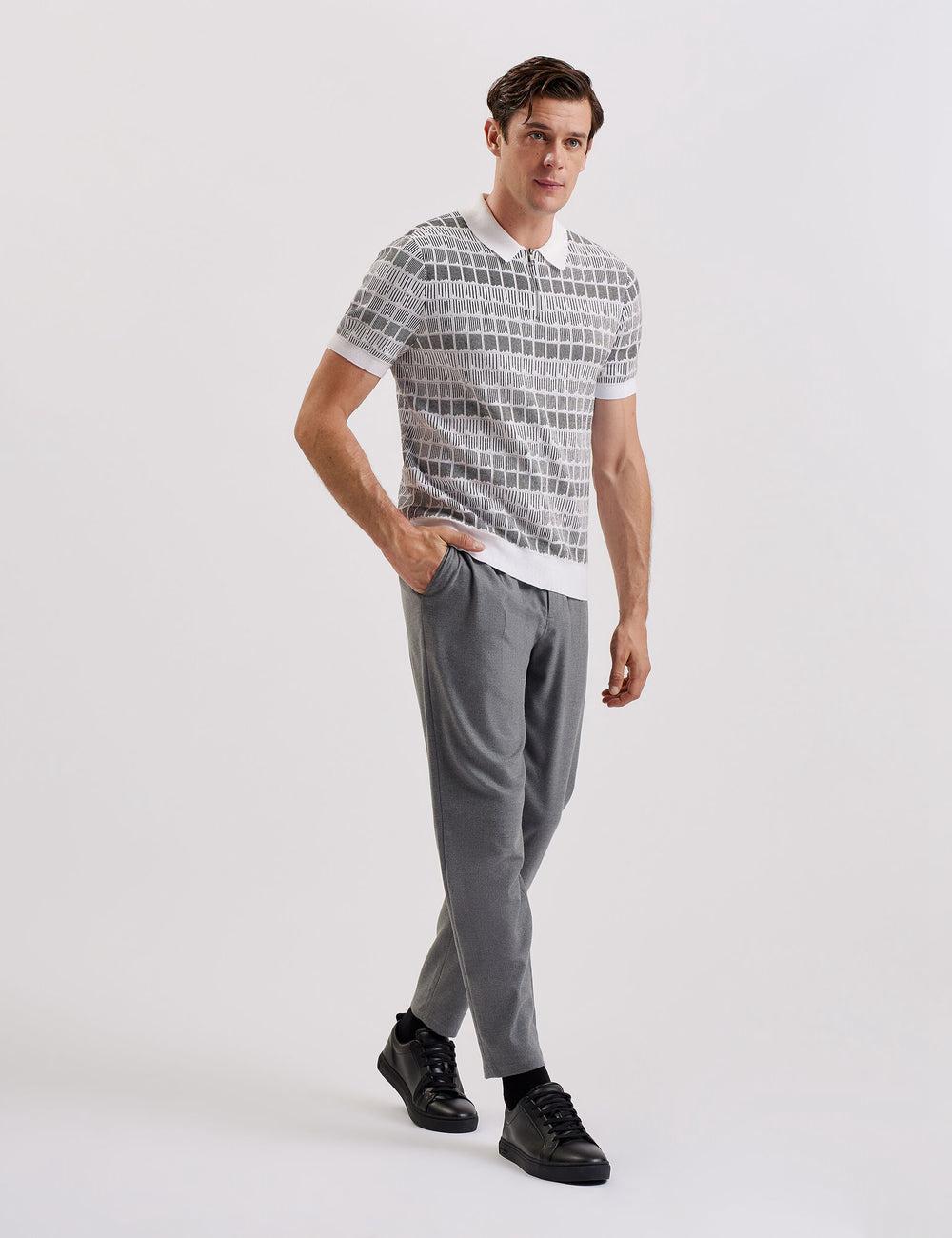 Men Ted Baker LEVERS - Ombre Jacquard Zip Neck Polos Shirts White | CNFM15763
