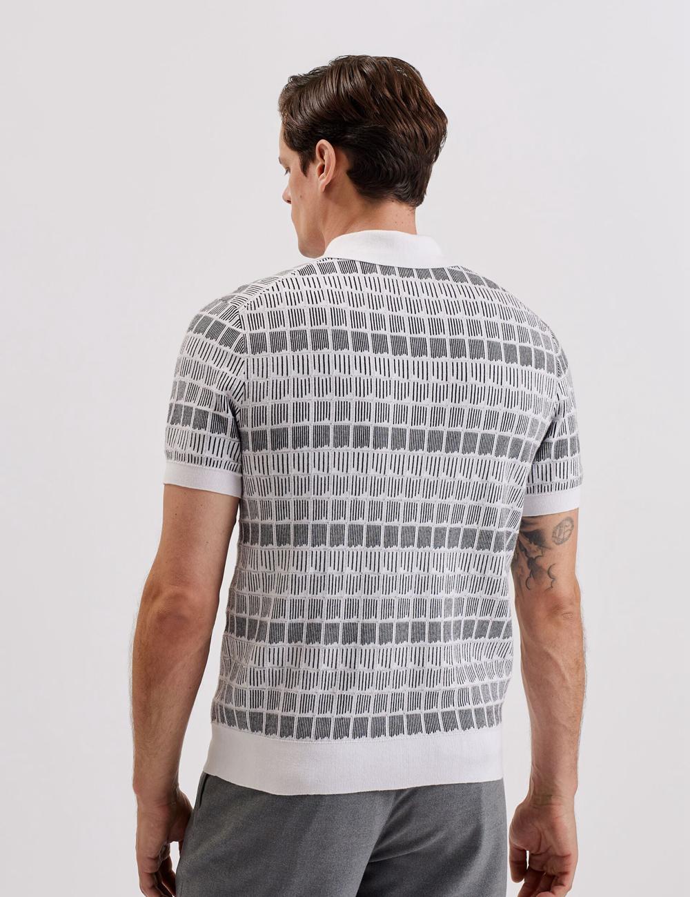 Men Ted Baker LEVERS - Ombre Jacquard Zip Neck Polos Shirts White | CNFM15763