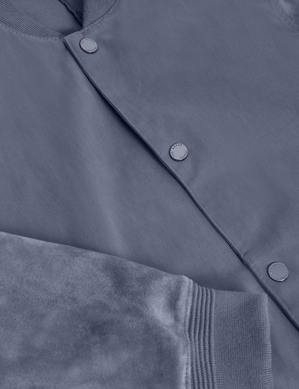 Men Ted Baker LIAMS - Cotton Twill & Suede Bomber Jackets Mid-Blue | MYBN74293
