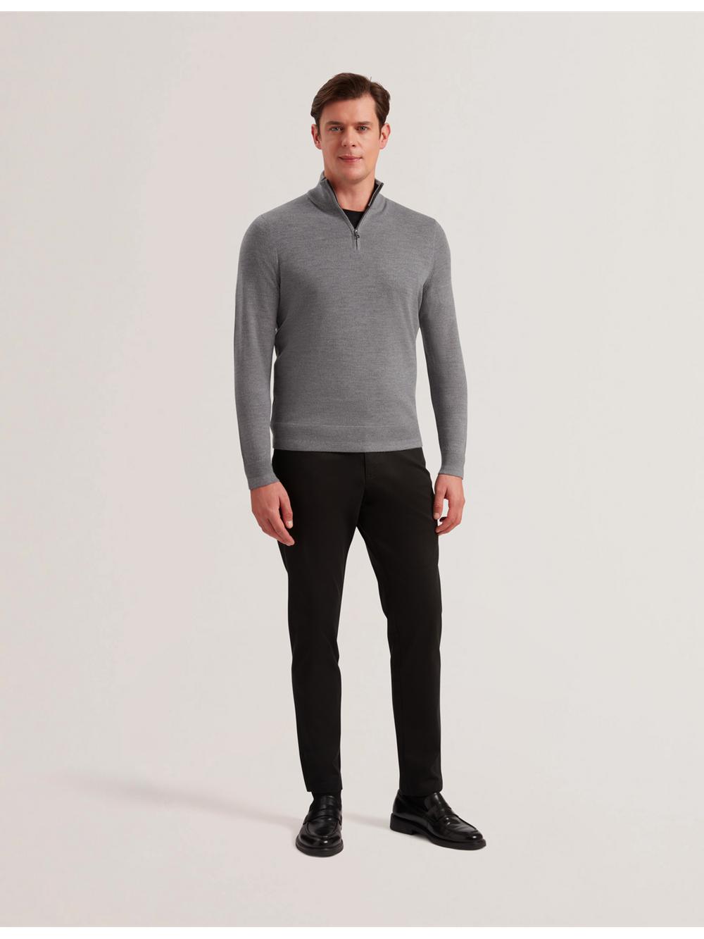Men Ted Baker LIMEHAS - Wool Quarter Zip Funnel Neck Jumpers Charcoal | MTKG67145