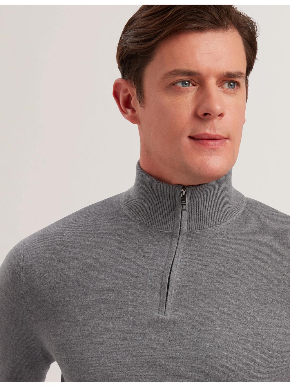 Men Ted Baker LIMEHAS - Wool Quarter Zip Funnel Neck Jumpers Charcoal | MTKG67145