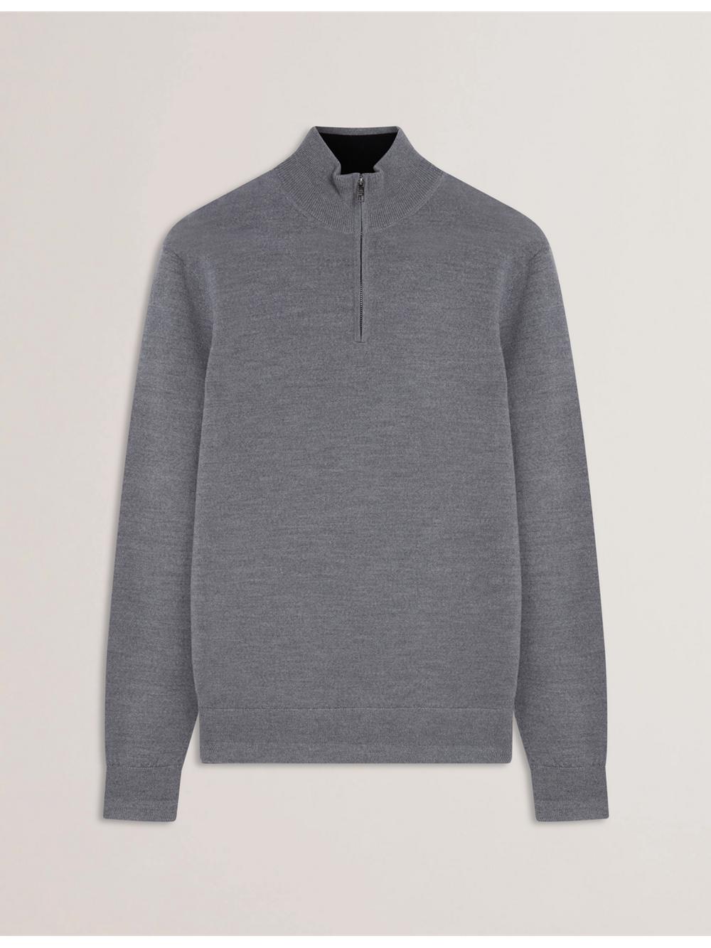 Men Ted Baker LIMEHAS - Wool Quarter Zip Funnel Neck Jumpers Charcoal | MTKG67145