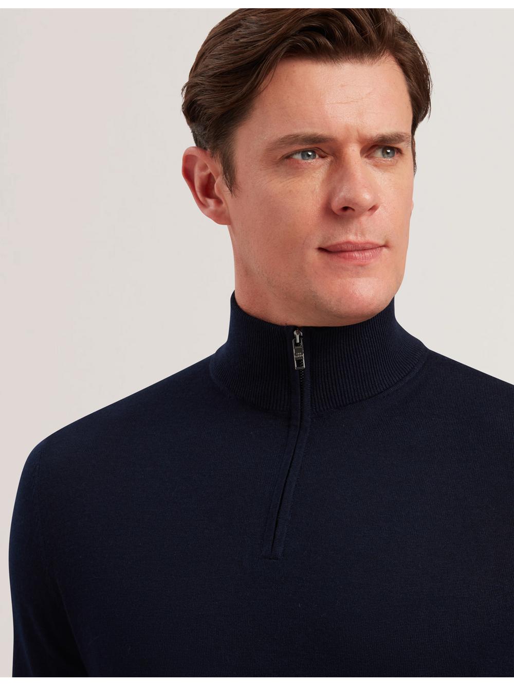 Men Ted Baker LIMEHAS - Wool Quarter Zip Funnel Neck Sweater Jumpers Navy | MOTF59160