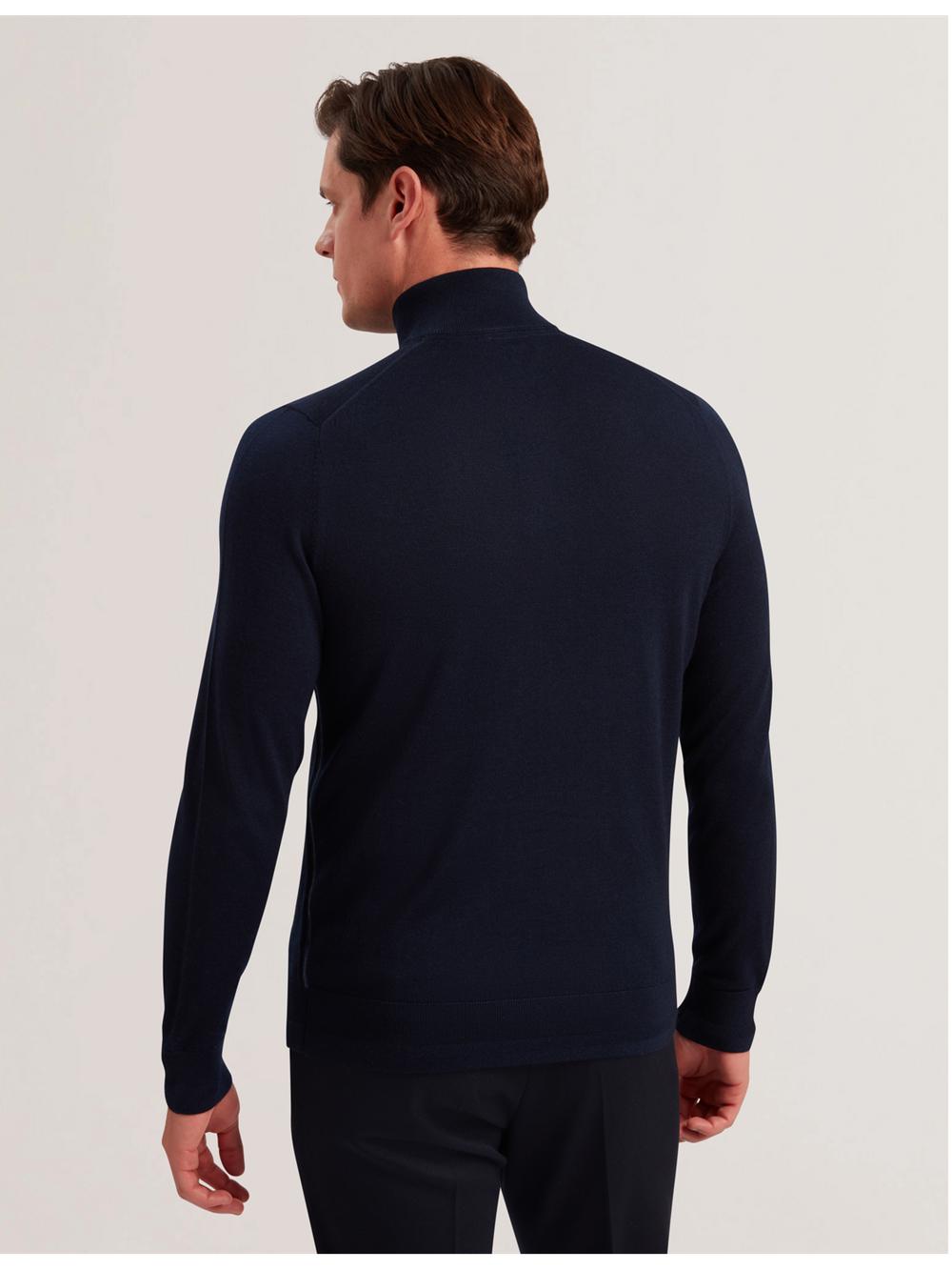 Men Ted Baker LIMEHAS - Wool Quarter Zip Funnel Neck Sweater Jumpers Navy | MOTF59160