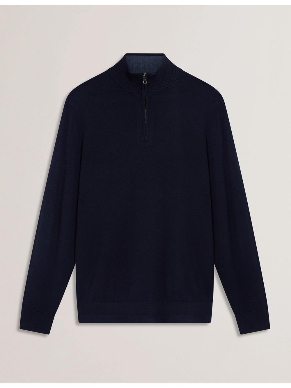 Men Ted Baker LIMEHAS - Wool Quarter Zip Funnel Neck Sweater Jumpers Navy | MOTF59160