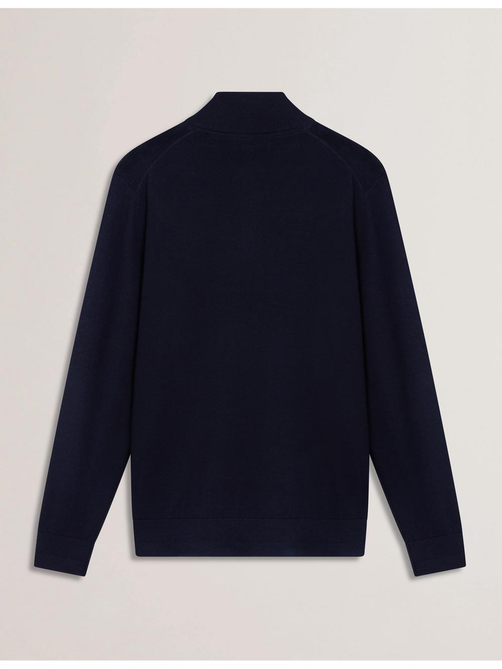 Men Ted Baker LIMEHAS - Wool Quarter Zip Funnel Neck Sweater Jumpers Navy | MOTF59160
