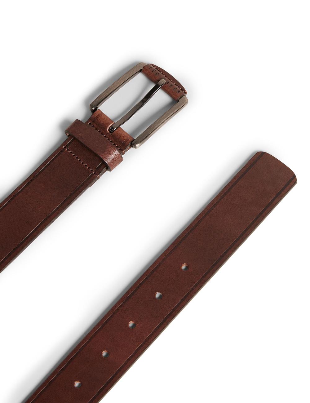 Men Ted Baker LINDED - Debossed Detail Smooth Leather Belts Brown | KTDP05714