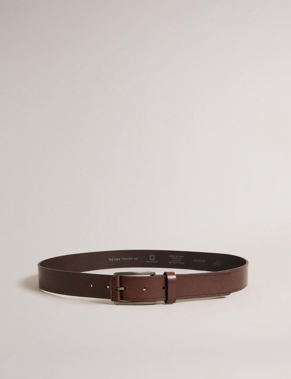 Men Ted Baker LINDED - Debossed Detail Smooth Leather Belts Brown | KTDP05714