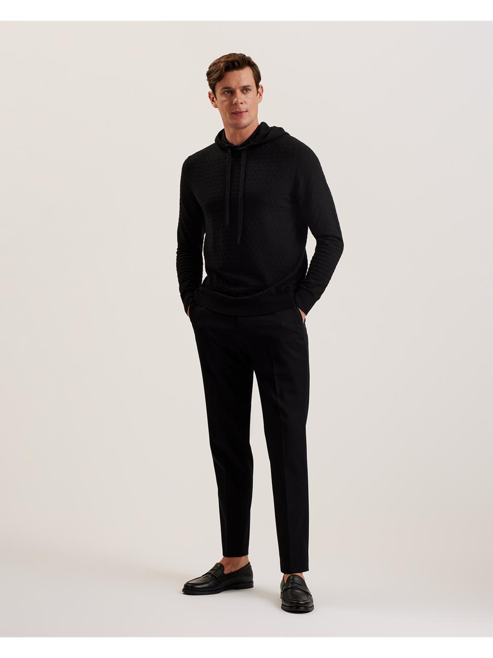 Men Ted Baker LOULAR - Textured T Knit Wool Blend Hoodies Black | ECJS83275