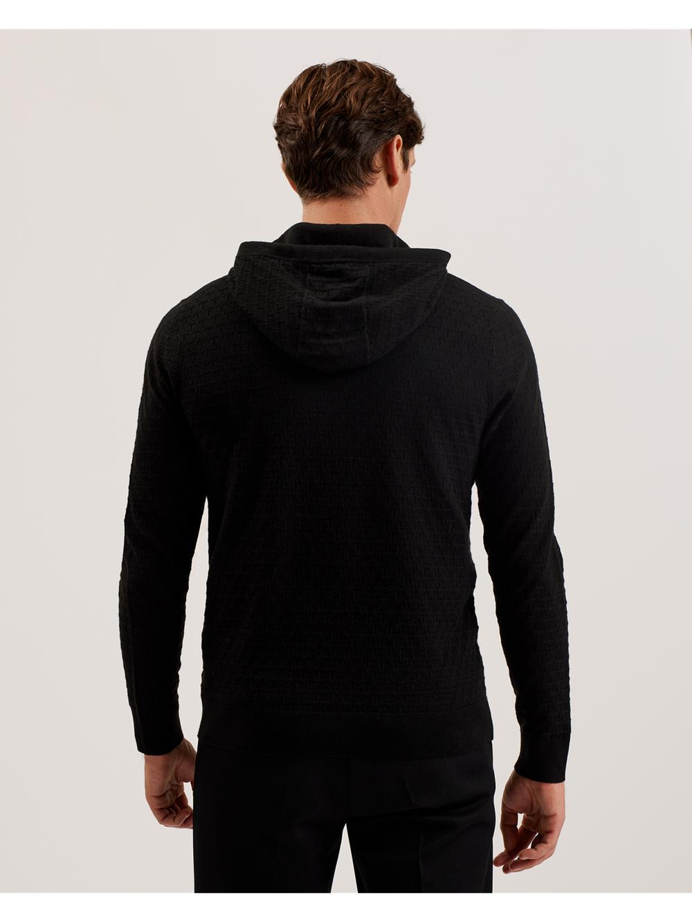 Men Ted Baker LOULAR - Textured T Knit Wool Blend Hoodies Black | ECJS83275