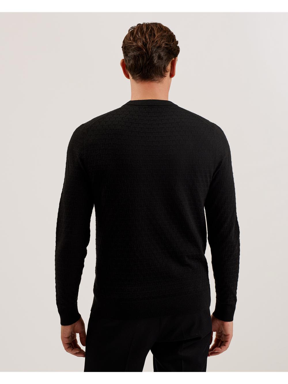 Men Ted Baker LOUNG - Textured T Knit Crew Neck Jumpers Black | DXCY42807