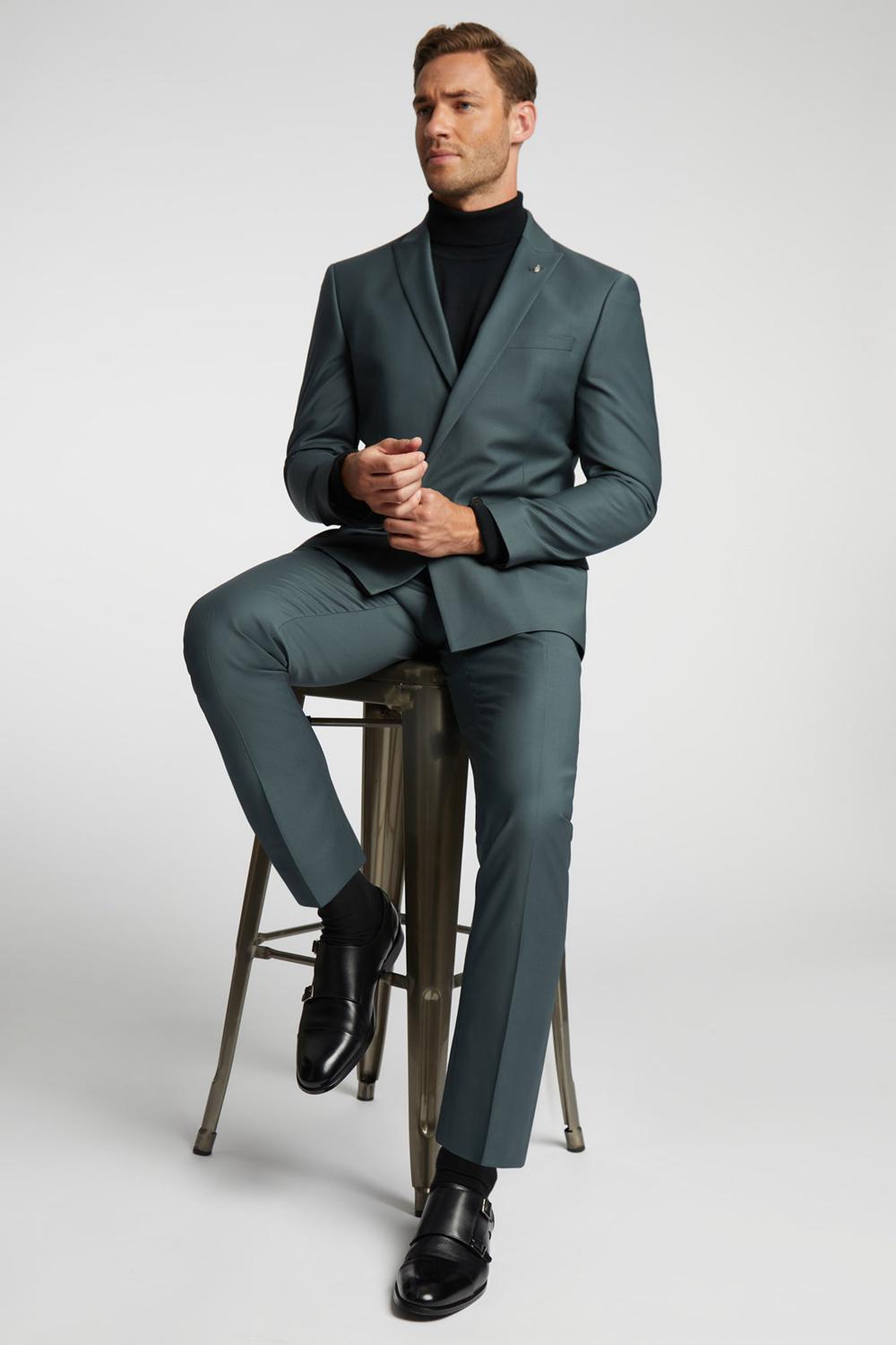 Men Ted Baker LUNANTS - Wool Blend Slim Suit Trousers Green | EMSI51426