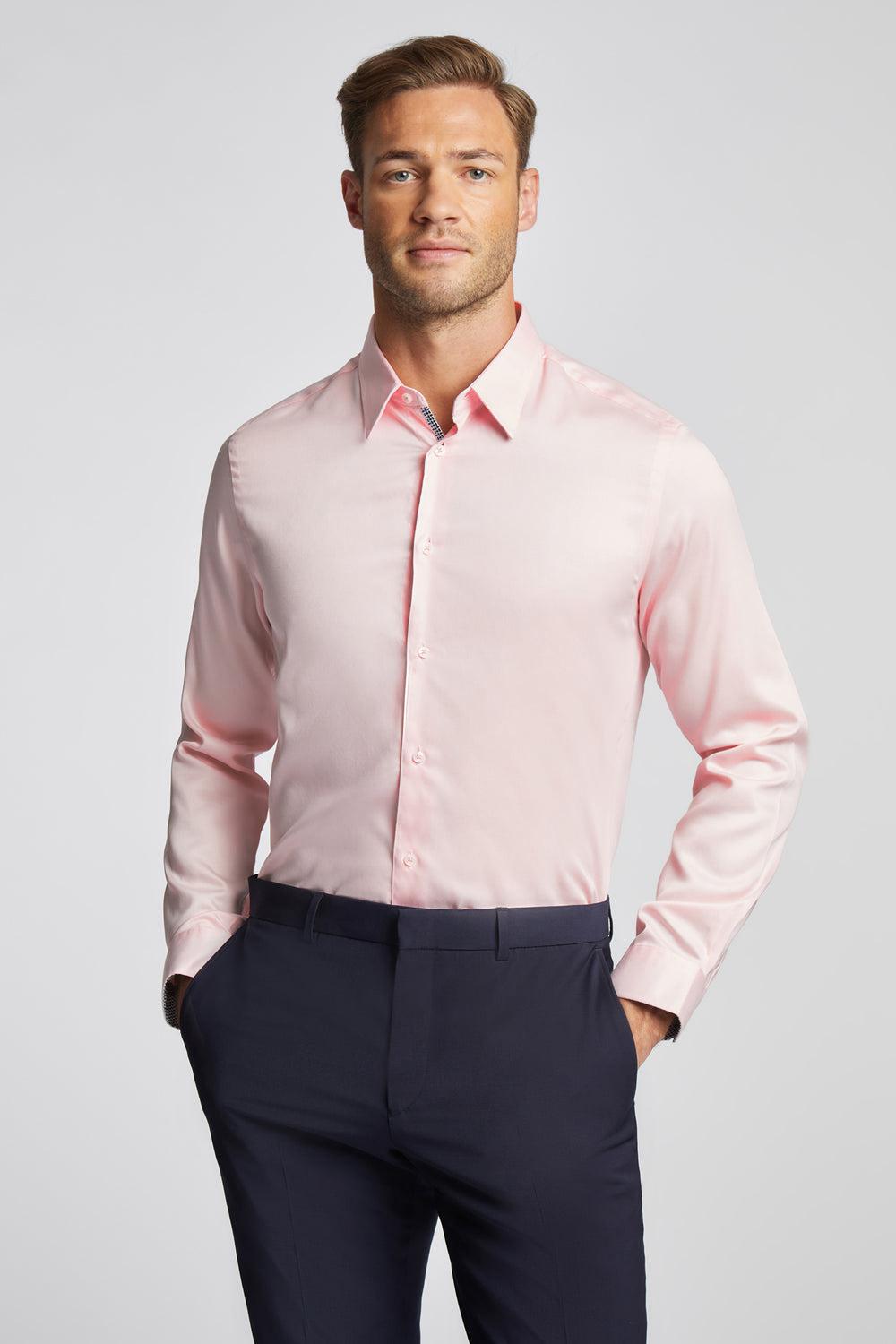 Men Ted Baker MAELOR - Slim Fit Sateen Cotton Formal Shirts Pink | SVRH17259