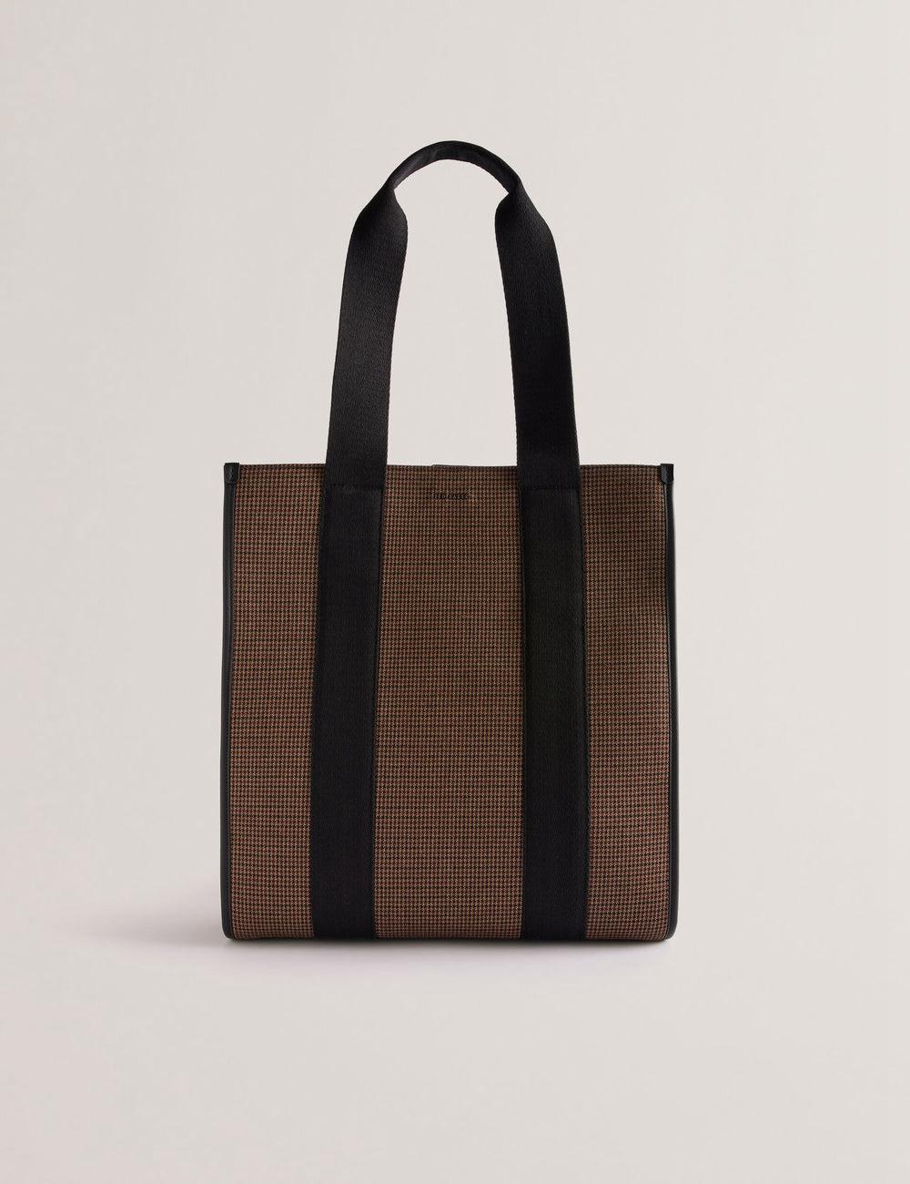 Men Ted Baker MALLICK - Check Wool Blend Tall Tote Bags Black | TYOH28914