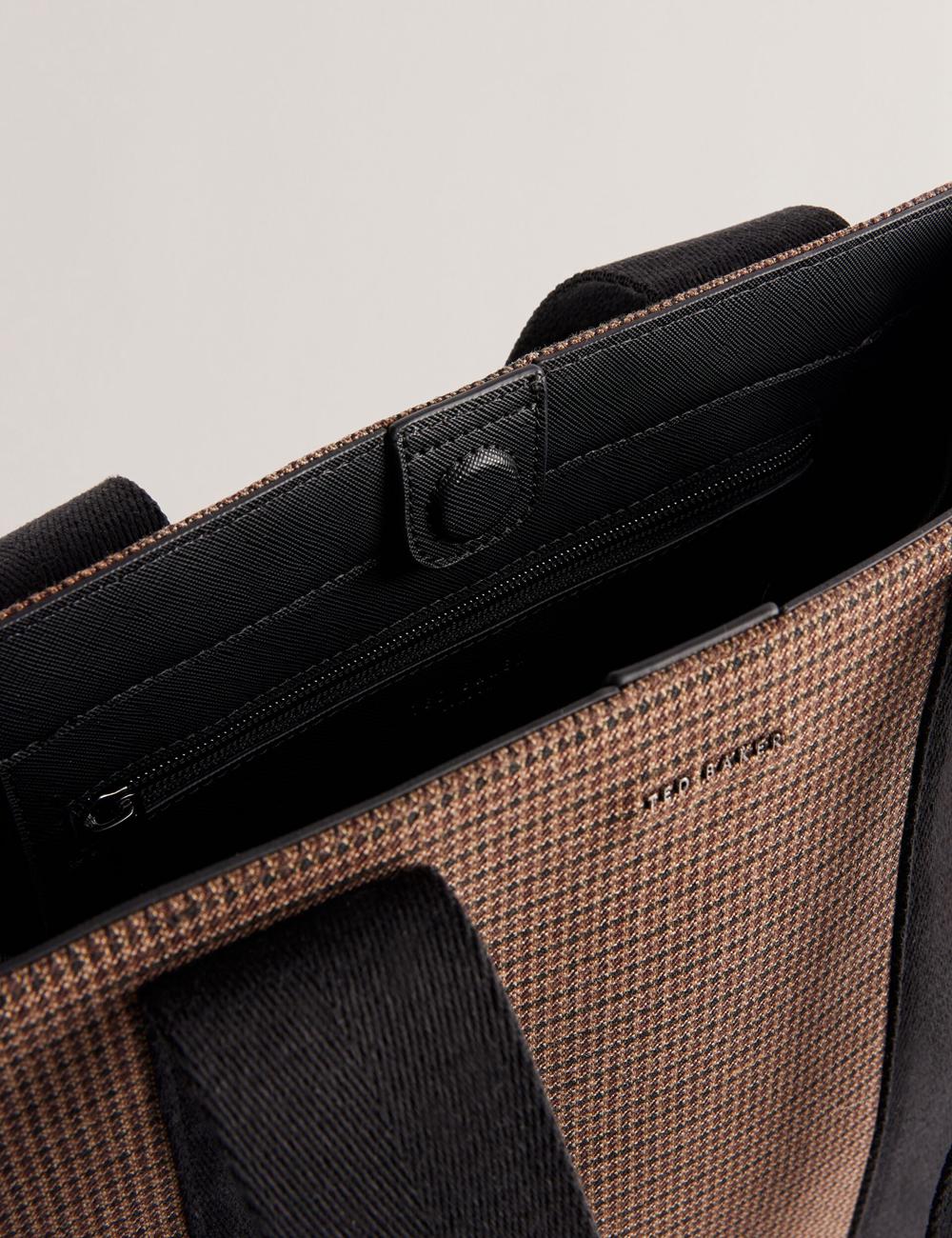 Men Ted Baker MALLICK - Check Wool Blend Tall Tote Bags Black | TYOH28914