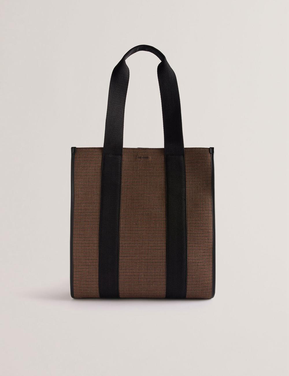 Men Ted Baker MALLICK - Check Wool Blend Tall Tote Bags Black | TYOH28914