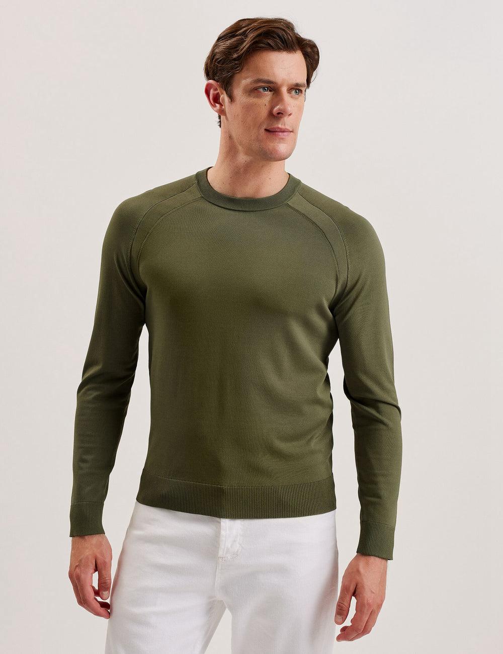 Men Ted Baker MAYWO - Saddle Shoulder Crew Neck Jumpers Khaki | KPUE04896