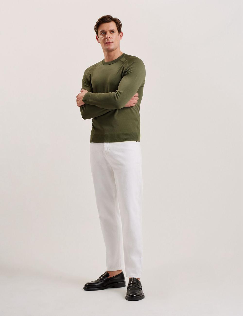 Men Ted Baker MAYWO - Saddle Shoulder Crew Neck Jumpers Khaki | KPUE04896