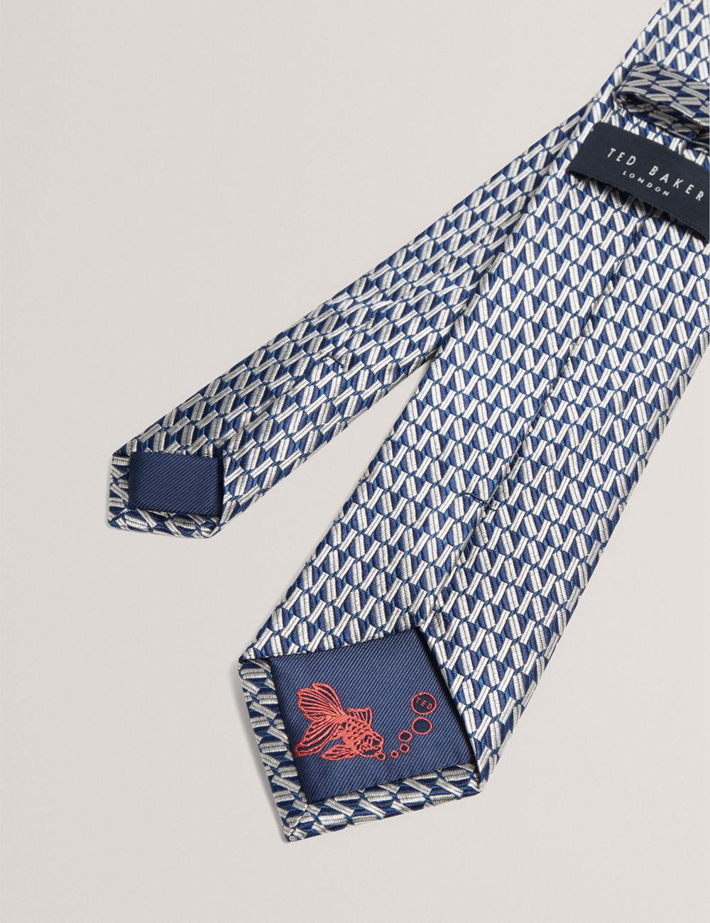 Men Ted Baker MILAK - Geometric Pattern Silk Ties Navy | OSLD25407