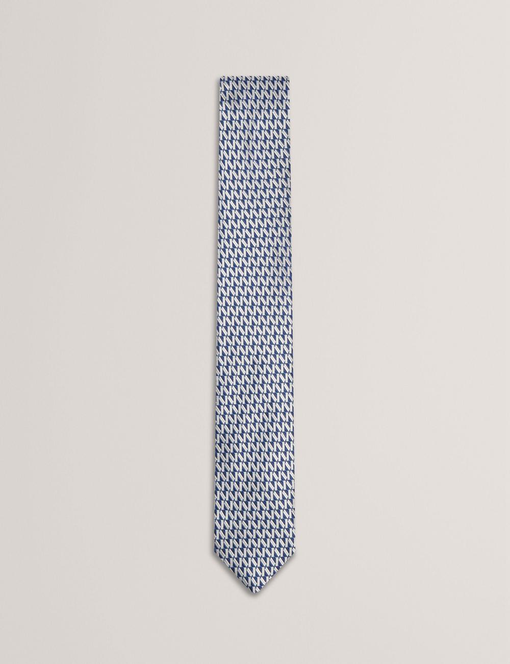 Men Ted Baker MILAK - Geometric Pattern Silk Ties Navy | OSLD25407