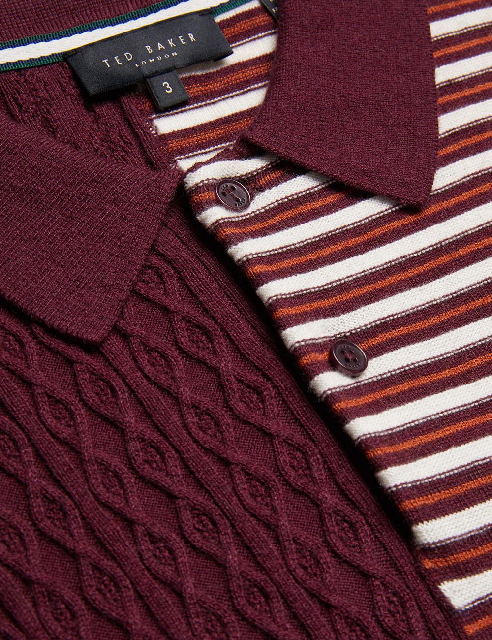 Men Ted Baker MINSTA - Textured Patchwork Knit Polos Shirts Maroon | XROW86124