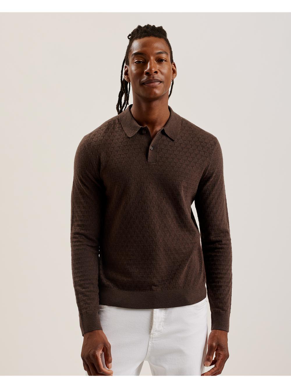 Men Ted Baker MORAR - Long Sleeve T Stitch Knitted Jumpers Dk-Brown | XBNK30675