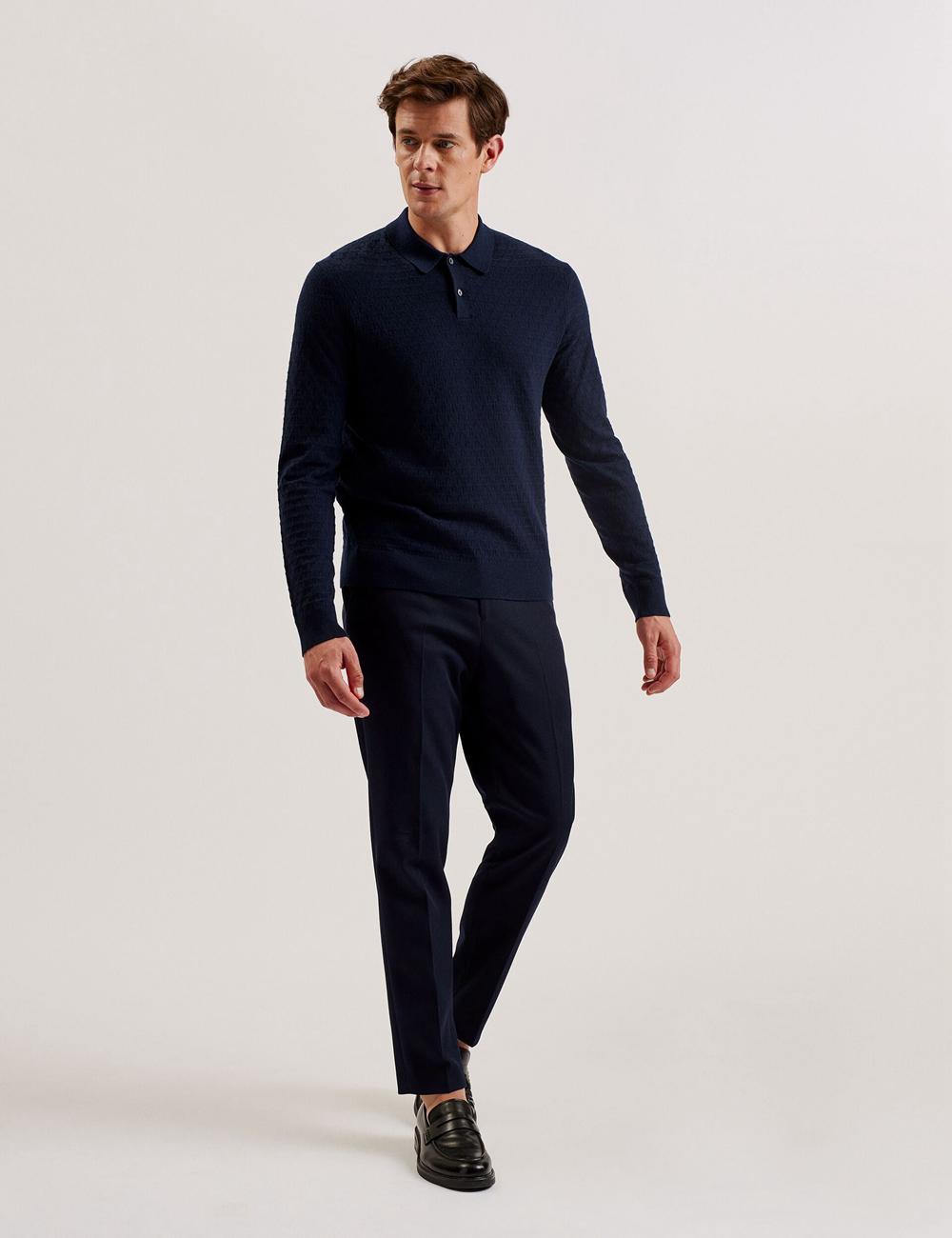 Men Ted Baker MORAR - T Knit Long Sleeve Top Jumpers Navy | JXHW40539