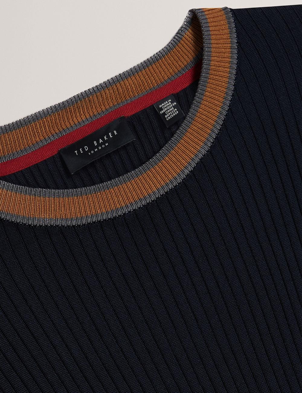 Men Ted Baker NAYOR - Long Sleeve Rayon Ribbed Crew Neck Jumpers Navy | KOXV42739
